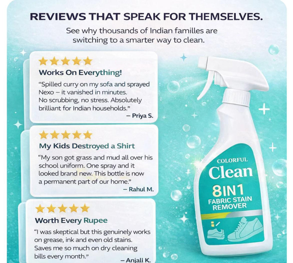 Colorful Cleaner 8-in-1 Fabric Stain Remover Spray | Instant Stain Removal for Clothes, Sofa, Carpet & Upholstery Powerful Multi-Surface Cleaner