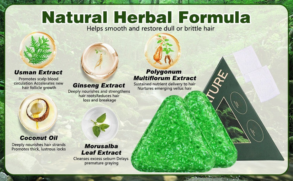 Herbal Shampoo Bar 100g – Oil Control, Dandruff Removal & Hair Smoothening Soap | Natural Seven Green Triangle Shampoo Bar with Platycladus & Usman Grass[pack of 2]