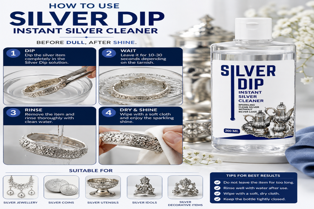 Silver Deep Cleaner Liquid | Fast-Acting Tarnish Remover for Silver Jewellery, Pooja Items & Utensils | Sparkling Clean Finish
