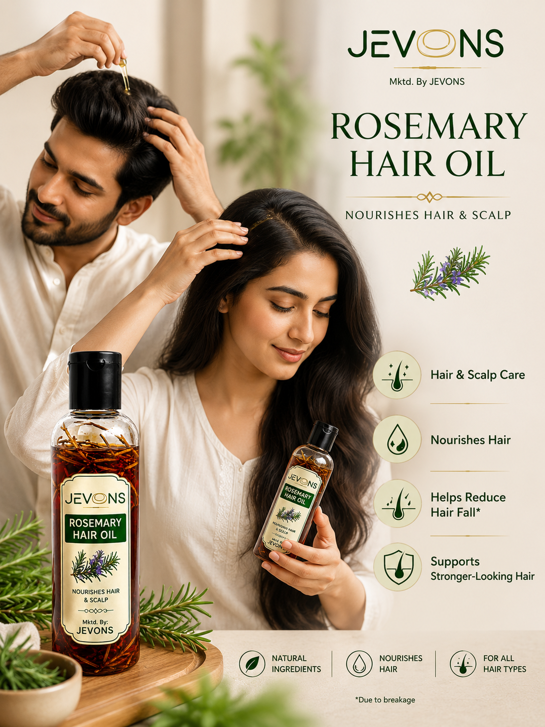 JEVONS Rosemary Hair Growth Oil with Rosemary & Methi Dana | Hair Nourishing Oil for Healthy, Strong & Fuller-Looking Hair | 100ml