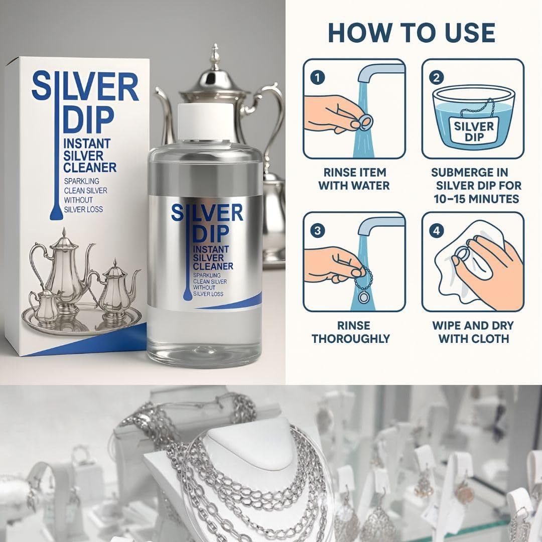 Silver Cleaning Liquid, Silver Dip Instant Silver Cleaner For Jewellery, Articles And Silverware - No Silver Loss, 250ml (Pack of 1)
