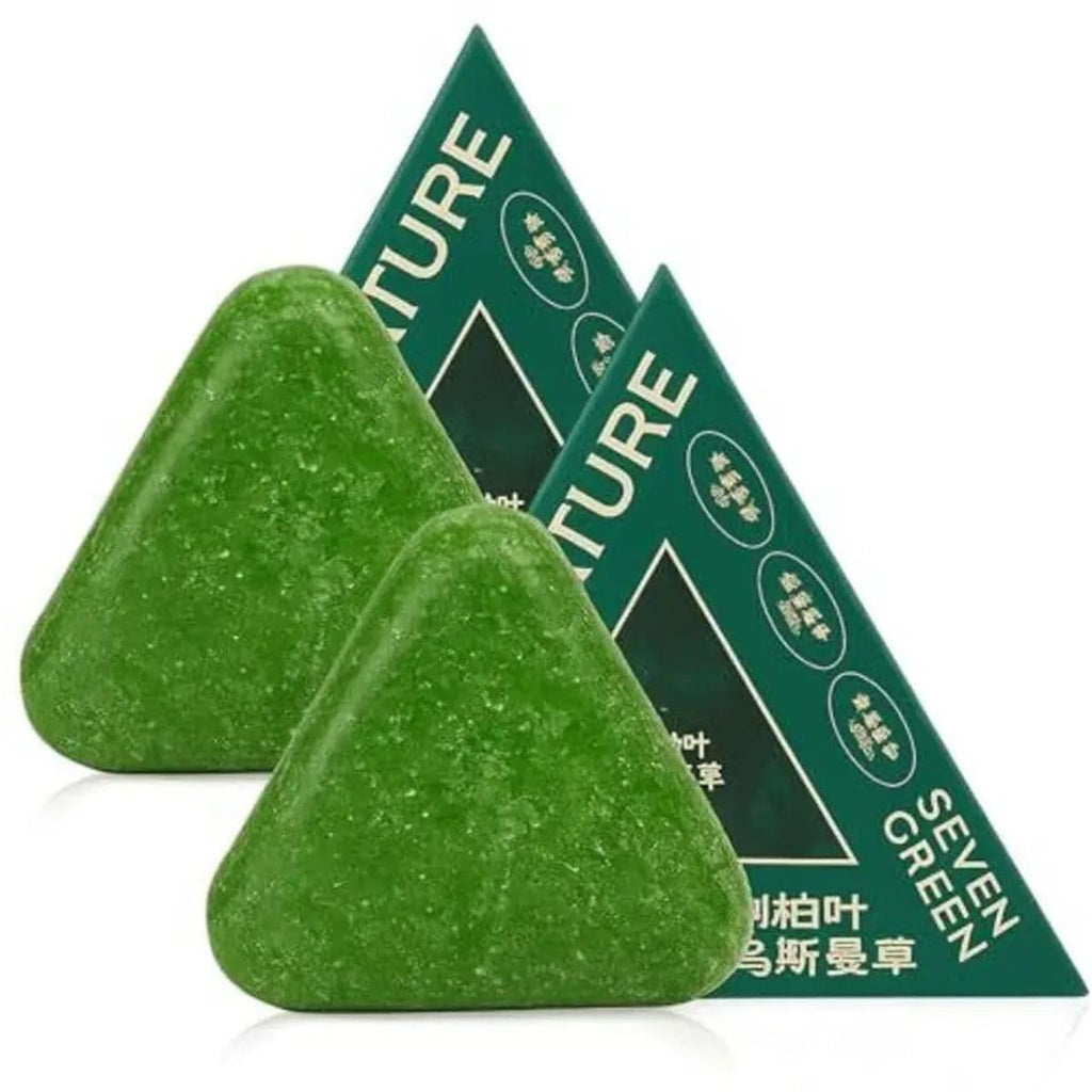 Herbal Shampoo Bar 100g – Oil Control, Dandruff Removal & Hair Smoothening Soap | Natural Seven Green Triangle Shampoo Bar with Platycladus & Usman Grass[pack of 2]