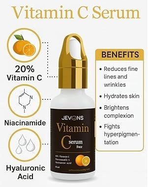 JEVONS 10% Advanced Vitamin C Serum | Brightening & Dark Spot Care for Glowing, Even-Looking Skin | Stable Vitamin C | 30ml