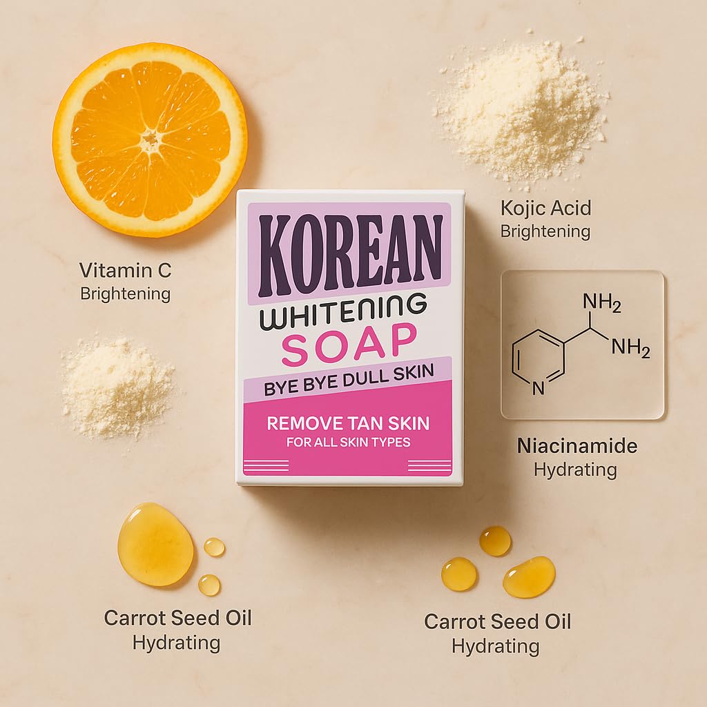 JEVONS Korean Brightening Soap 100g with Kojic Acid, Vitamin C & Niacinamide | For Face & Body | Helps Reduce the Appearance of Dark Spots & Tanning | All Skin Types