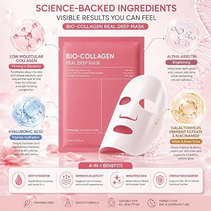 Bio-Collagen Real Deep Mask | Intense Hydration & Nourishment Facial Sheet Mask | Korean-Inspired Skincare for Soft, Smooth & Radiant-Looking Skin