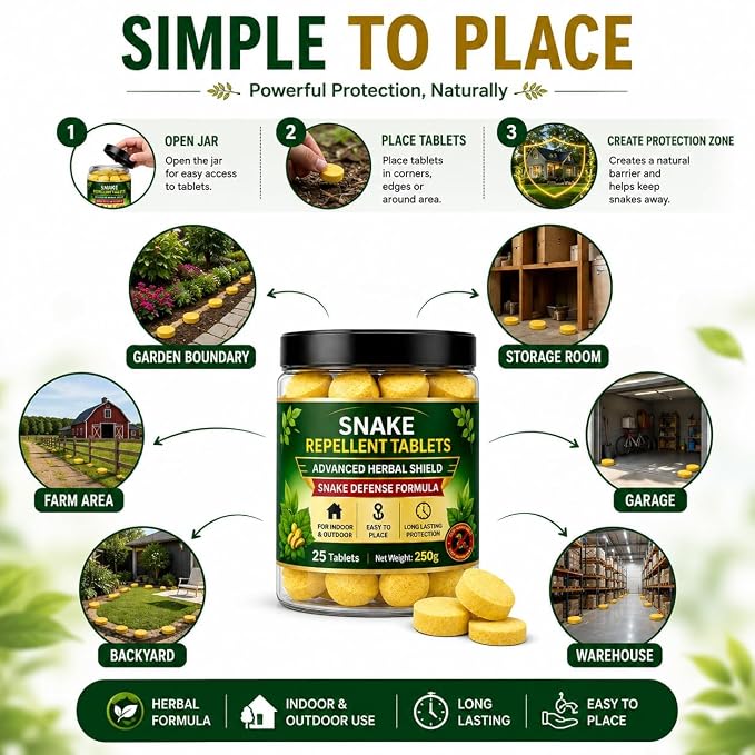 Herbal Snake Repellent Tablets for Indoor & Outdoor Use, Herbal Formula Snake Deterrent Tablets (Pack of 50)