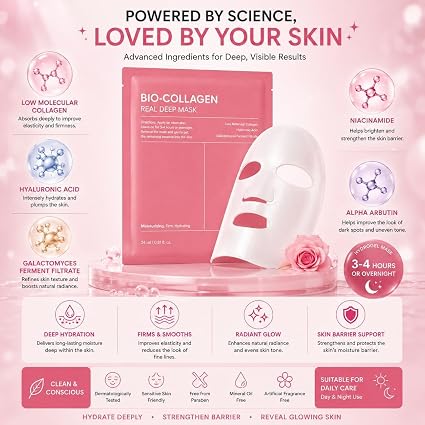 Bio-Collagen Real Deep Mask | Intense Hydration & Nourishment Facial Sheet Mask | Korean-Inspired Skincare for Soft, Smooth & Radiant-Looking Skin