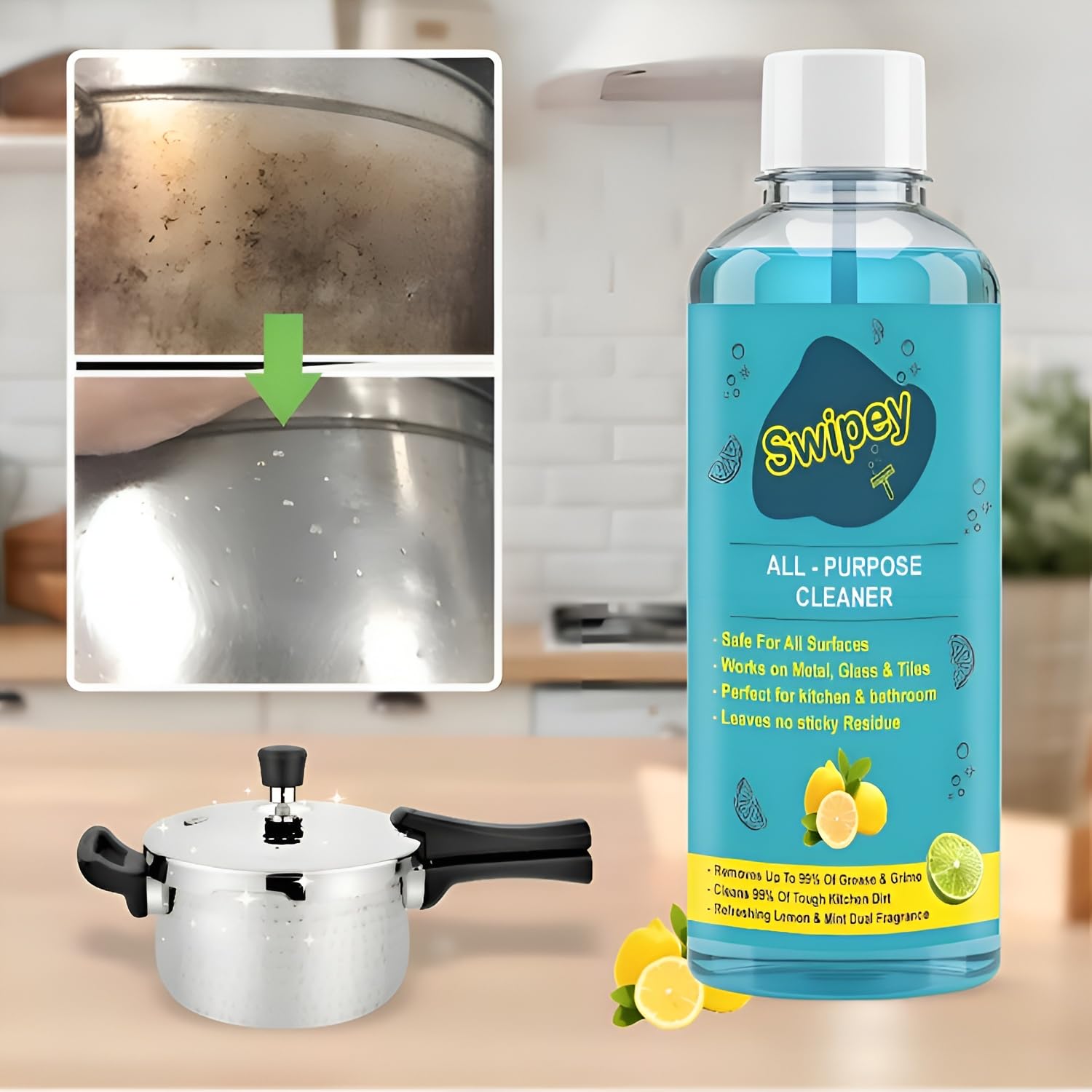 Swipey All-Purpose Cleaner Combo – Lemon Scented Multi-Surface Cleaning Liquid | Powerful Blue Cleaner for Kitchen, Floor & Bathroom [pack of 2]