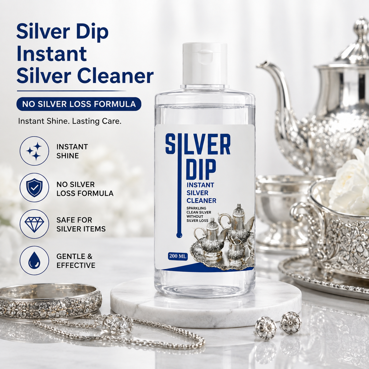 Silver Deep Cleaner Liquid | Fast-Acting Tarnish Remover for Silver Jewellery, Pooja Items & Utensils | Sparkling Clean Finish