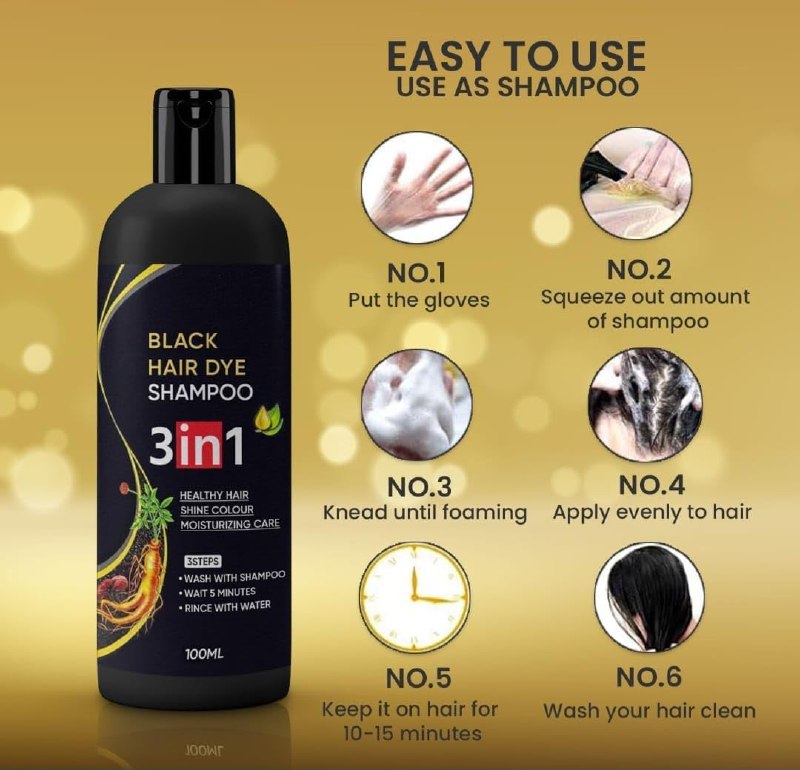 Herbal 3 in 1 Dye Instant Black Hair Shampoo for Women & Men Organic Shampoo Herbal 3 in 1 Dye Instant Black 100% Coverage
