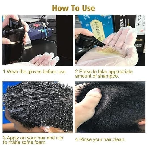 Herbal 3 in 1 Dye Instant Black Hair Shampoo for Women & Men Organic Shampoo Herbal 3 in 1 Dye Instant Black 100% Coverage