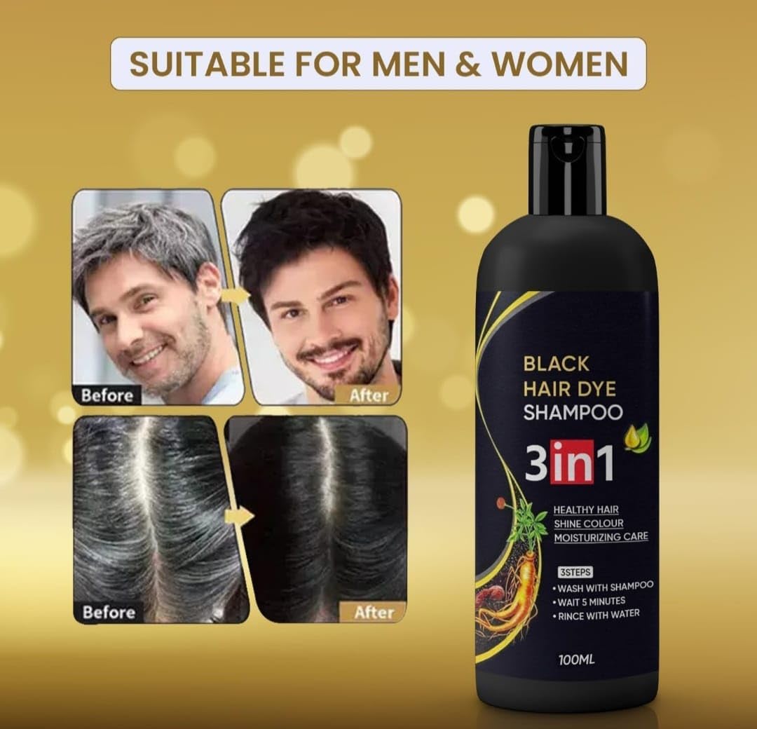 Herbal 3 in 1 Dye Instant Black Hair Shampoo for Women & Men Organic Shampoo Herbal 3 in 1 Dye Instant Black 100% Coverage