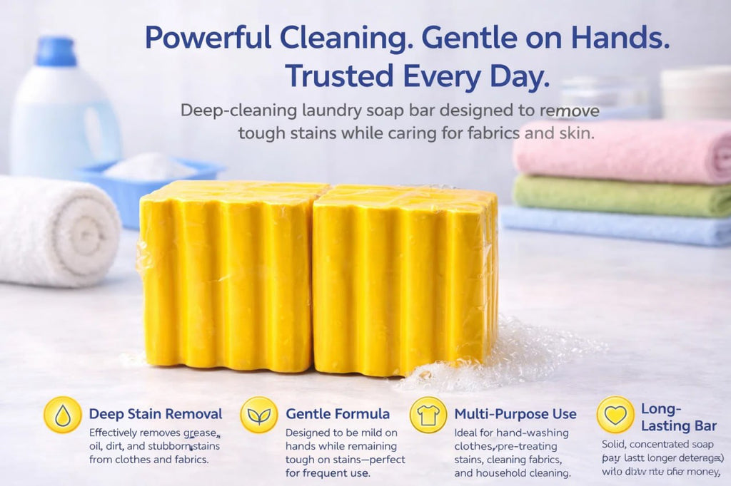 Detergent Bar – Powerful Stain Remover Laundry Soap | Multi-Purpose Washing Bar for Clothes & Fabric Cleaning [pack of 2]