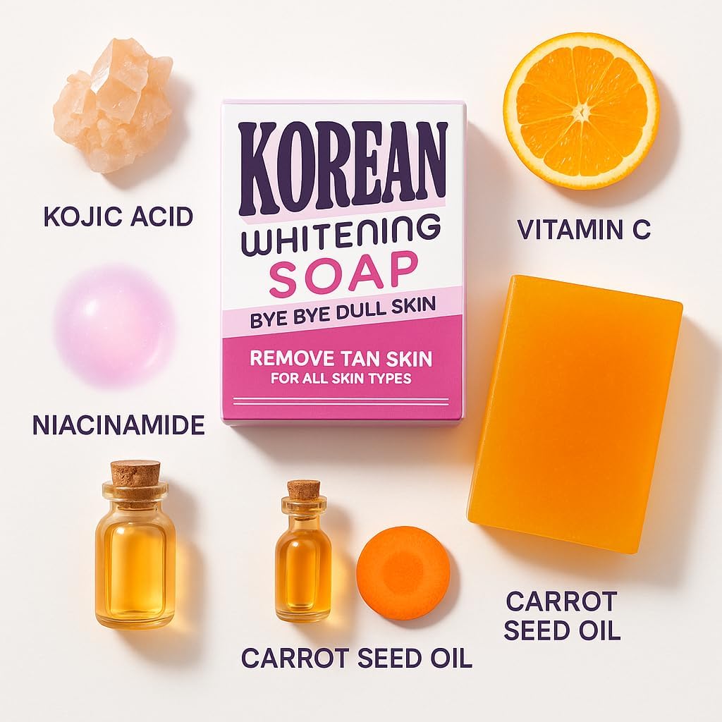 Korean Whitening Soap - Bye Bye Dull Skin, Remove Tanning, Brightening Face & Body Soap with Kojic Acid, Vitamin C, Niacinamide. Fades Dark Spots, Removes Tan, for All Skin Types.100g Each [pack -2]