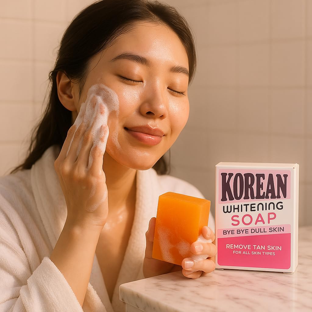 Korean Whitening Soap - Bye Bye Dull Skin, Remove Tanning, Brightening Face & Body Soap with Kojic Acid, Vitamin C, Niacinamide. Fades Dark Spots, Removes Tan, for All Skin Types.100g Each [pack -2]